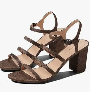 Bandolino Women's Aimee Caged Block Heel Sandals Bronze Glitter